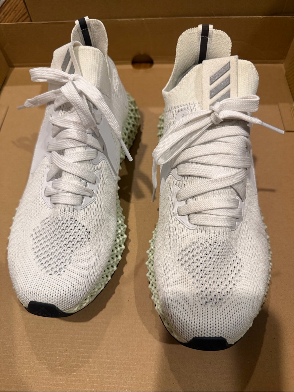 Adidas Alphaedge 4D Men’s White Knit Sneakers with Light Green 4D-Style Midsole